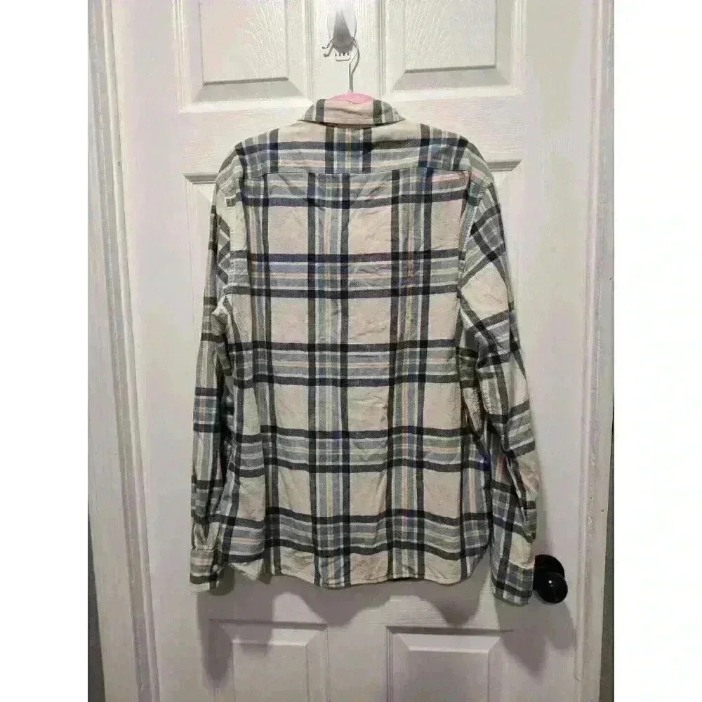 J. Crew Shirt Mens Casual Button Down in Ivory Plaid Size Large 100% Cotton Soft